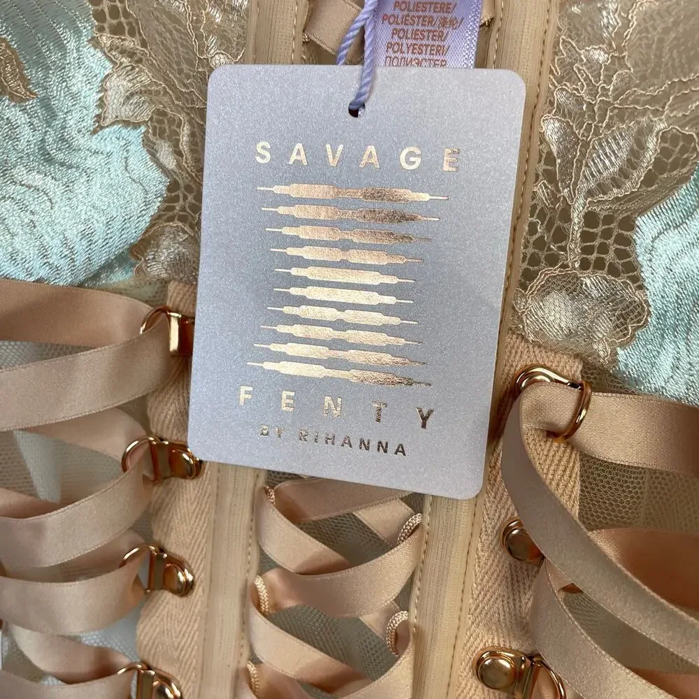 Savage x Fenty Laced Up Strappy Cami Corset Camisole Lace Mesh Bra Top L New